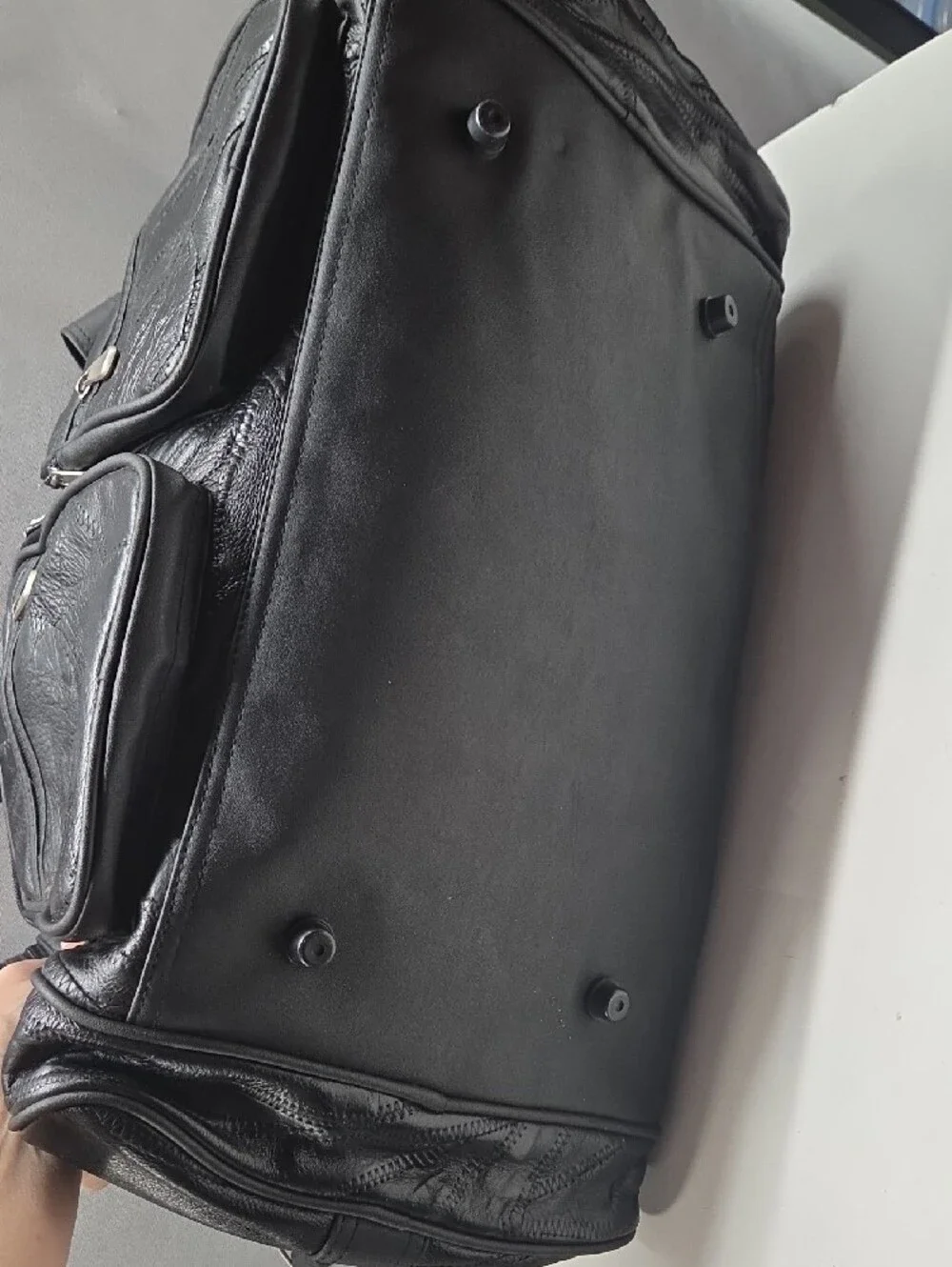 Buffalo Leather Men's Black Duffel Bag with Front And Side Organizer Pockets